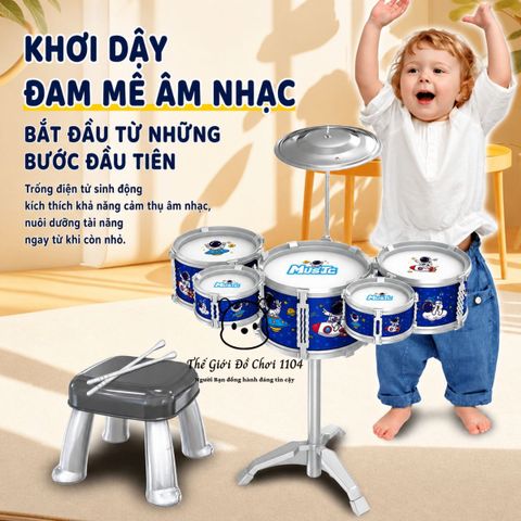 Bộ trống Jazz Drum 5 trống cho bé kèm ghế phát triển năng khiếu âm nhạc cho trẻ Thế giới đồ chơi 1104