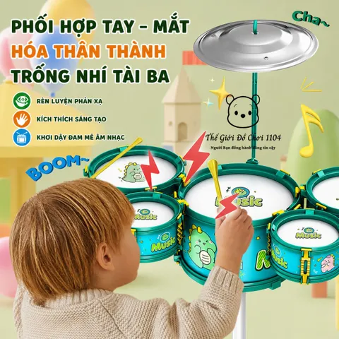 Bộ trống Jazz Drum 5 trống cho bé kèm ghế phát triển năng khiếu âm nhạc cho trẻ Thế giới đồ chơi 1104