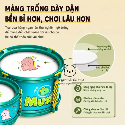 Bộ trống Jazz Drum 5 trống cho bé kèm ghế phát triển năng khiếu âm nhạc cho trẻ Thế giới đồ chơi 1104