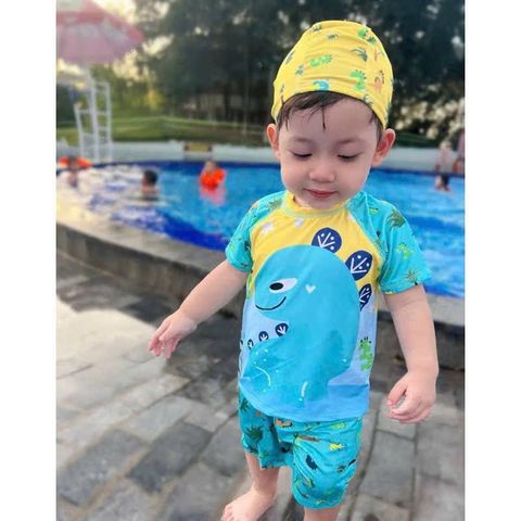 Set bộ đồ bơi cho bé đi bơi đi biển hoạt hình khủng long cá mập babyshark dễ thương kèm mũ mùa hè