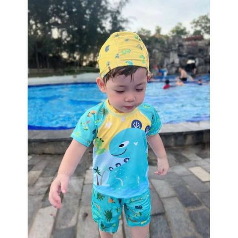 Set bộ đồ bơi cho bé đi bơi đi biển hoạt hình khủng long cá mập babyshark dễ thương kèm mũ mùa hè