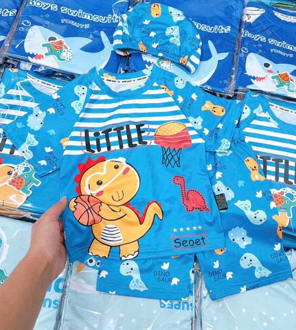 Set bộ đồ bơi cho bé đi bơi đi biển hoạt hình khủng long cá mập babyshark dễ thương kèm mũ mùa hè