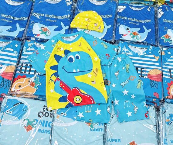 Set bộ đồ bơi cho bé đi bơi đi biển hoạt hình khủng long cá mập babyshark dễ thương kèm mũ mùa hè