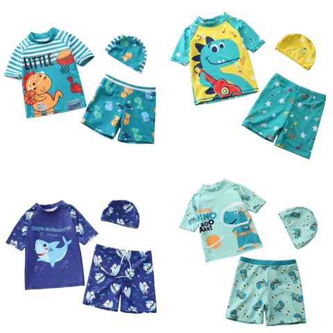 Set bộ đồ bơi cho bé đi bơi đi biển hoạt hình khủng long cá mập babyshark dễ thương kèm mũ mùa hè