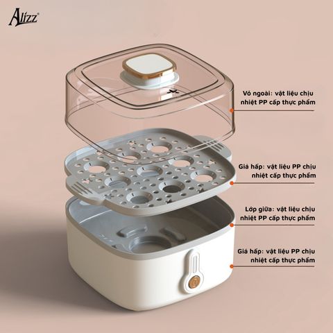 Máy hấp thực phẩm 2 tầng 300W ALIZZ AL-14551 (Màu ngẫu nhiên) (TH84)