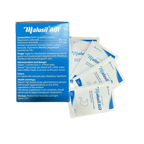 Cốm Dạ Dày Malusil AGI Giúp Giảm Acid Dịch Vị, Giảm Đau Dạ Dày, Đầy Hơi, Ợ Chua - Hộp 30 Gói