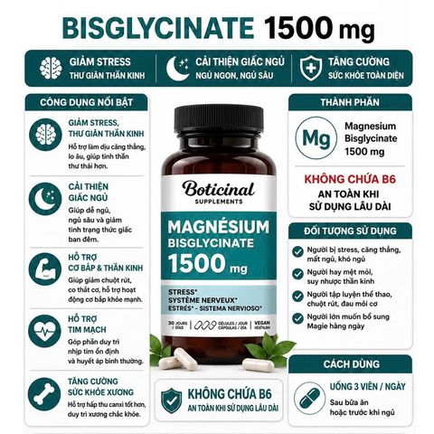Magie Bisglycinate thuần chay Boticinal Pháp 90 viên