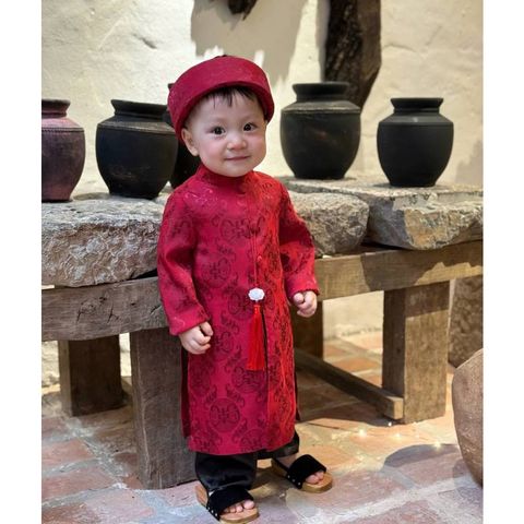 Set áo dài cách tân cho bé trai gấm lụa kèm mấn và khánh mặc đi chơi Tết 10-30kg
