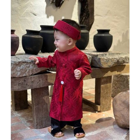 Set áo dài cách tân cho bé trai gấm lụa kèm mấn và khánh mặc đi chơi Tết 10-30kg