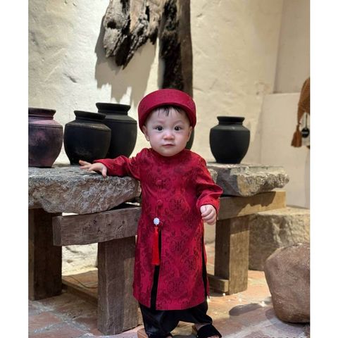Set áo dài cách tân cho bé trai gấm lụa kèm mấn và khánh mặc đi chơi Tết 10-30kg