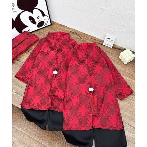 Set áo dài cách tân cho bé trai gấm lụa kèm mấn và khánh mặc đi chơi Tết 10-30kg