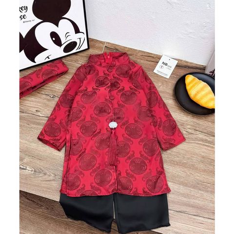 Set áo dài cách tân cho bé trai gấm lụa kèm mấn và khánh mặc đi chơi Tết 10-30kg