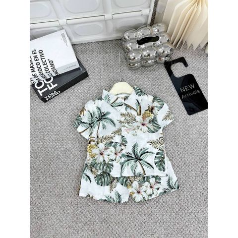 Set bộ đi biển đi chơi đũi hoa lá cho bé trai mát mẻ thoáng khí mùa hè 8-18kg