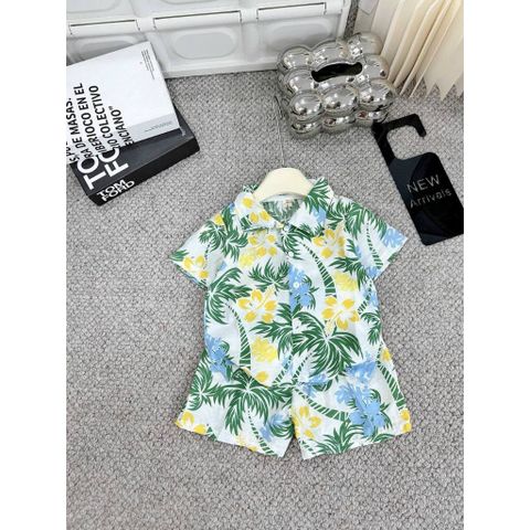 Set bộ đi biển đi chơi đũi hoa lá cho bé trai mát mẻ thoáng khí mùa hè 8-18kg