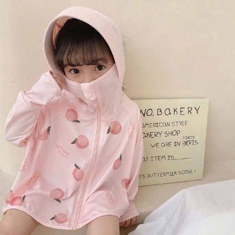 Áo chống nắng dâu đào cho bé gái có mũ chùm co giãn thun lạnh xinh xắn cute đáng yêu thoáng khí mùa hè