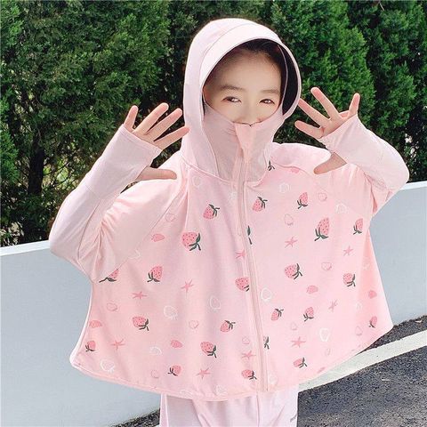 Áo chống nắng dâu đào cho bé gái có mũ chùm co giãn thun lạnh xinh xắn cute đáng yêu thoáng khí mùa hè