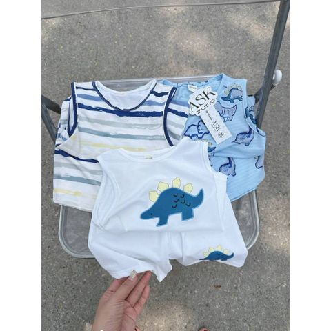 Combo 3 bộ ba lỗ thông hơi hoạt hình khủng long cute đáng yêu thoáng khí cho bé trai mùa hè