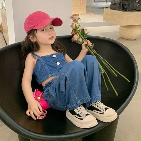 Hàng QC - Set áo yếm kèm quần suông jean cho bé gái mùa hè phong cách hàn quốc mặc đi chơi đi biển