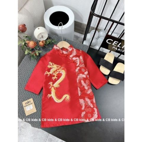 Áo dài rồng phượng thêu mặc Tết đi chơi cho bé trai