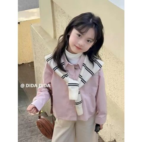 Hàng QC - Áo sơ mi thô kèm khăn kẻ phong cách vintage hàn quốc xinh xắn cho bé gái