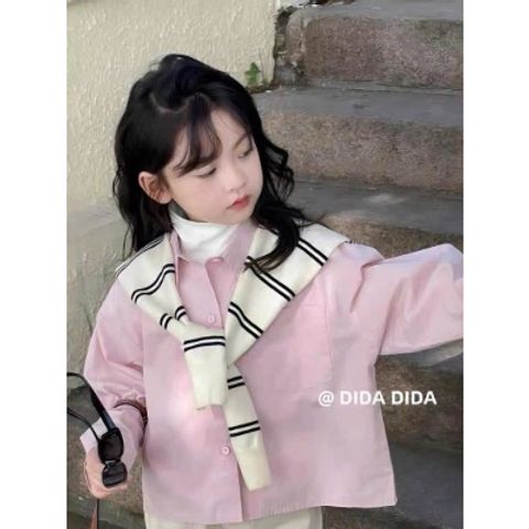 Hàng QC - Áo sơ mi thô kèm khăn kẻ phong cách vintage hàn quốc xinh xắn cho bé gái