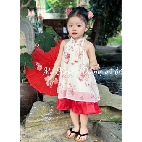 Áo yếm lụa thỏ ngọc mềm mát cho bé gái mặc đi hội TẾT