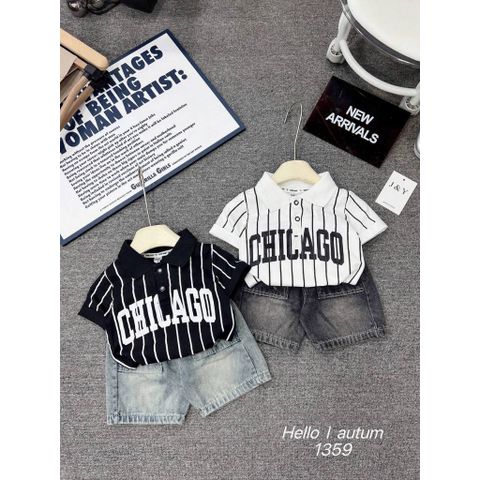 Set bộ bé trai áo polo kẻ CHI kèm quần short túi hộp mùa hè mặc đi chơi đi học