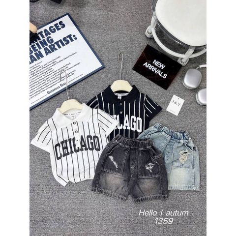 Set bộ bé trai áo polo kẻ CHI kèm quần short túi hộp mùa hè mặc đi chơi đi học