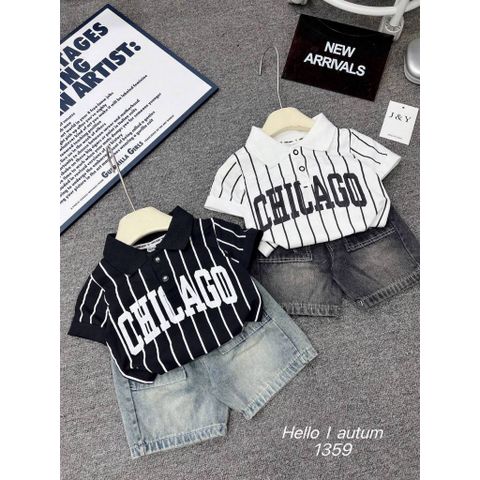 Set bộ bé trai áo polo kẻ CHI kèm quần short túi hộp mùa hè mặc đi chơi đi học