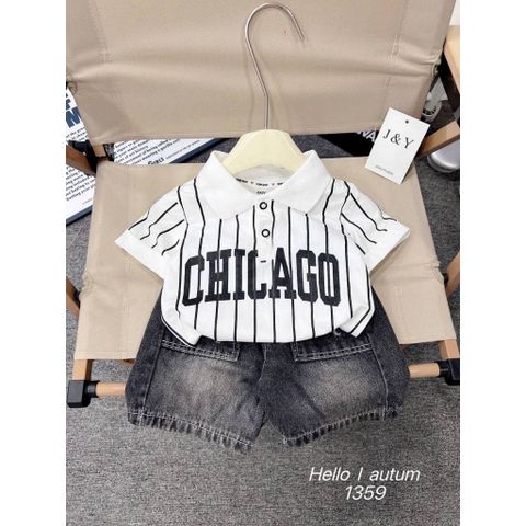 Set bộ bé trai áo polo kẻ CHI kèm quần short túi hộp mùa hè mặc đi chơi đi học
