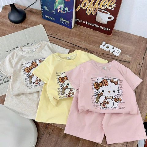 Set bộ thun cotton hello kitty da báo xinh xắn cute đáng yêu mát mẻ mùa hè cho bé gái