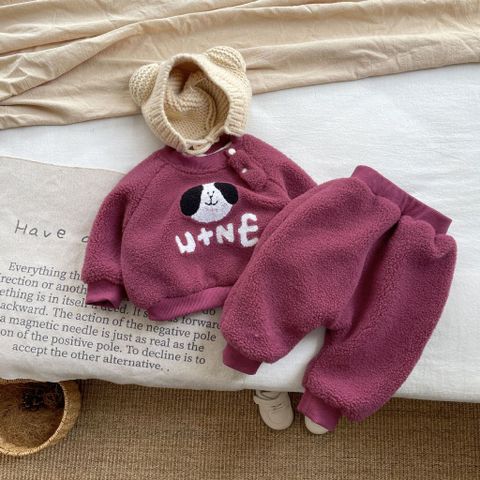 Hàng QC - Set bộ chó con lông cừu ấm áp dày dặn trần bông cute đáng yêu cho bé mùa đông