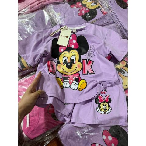 Bộ thun cotton micky xinh xắn dễ thương mùa hè mát mẻ thoáng khí cho bé gái kèm ảnh thật cận chất