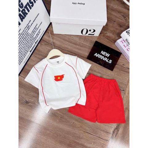 Set bộ áo thun Việt Nam cotton mát mẻ thoáng khí mùa hè kèm mũ ảnh cận chất hottrend cho bé trai