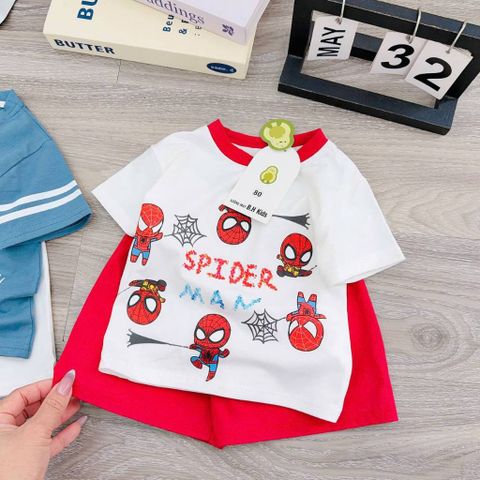 Bộ thun cotton người nhện siêu nhân đáng yêu phong cách hàn quốc mùa hè mát mẻ cho bé