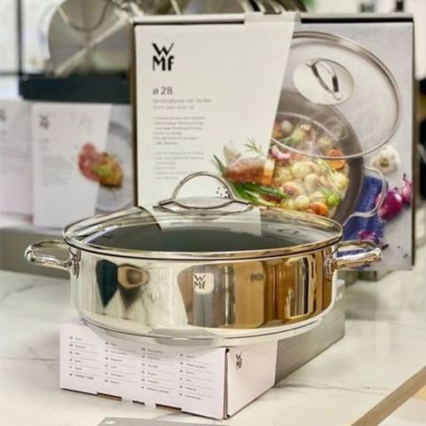 Nồi Chảo WMF 28cm Chống Dính Sâu Lòng, Vung Kính Chịu Nhiệt, Chất Liệu Thép Không Gỉ, Chính Hãng Đức - Dùng Cho Bếp Từ