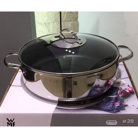 Nồi Chảo WMF 28cm Chống Dính Sâu Lòng, Vung Kính Chịu Nhiệt, Chất Liệu Thép Không Gỉ, Chính Hãng Đức - Dùng Cho Bếp Từ