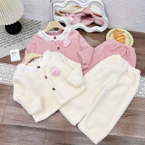Set bộ thỏ con lông cừu phối ren cổ xinh xắn điệu đà ấm áp dày dặn mùa đông cho bé gái 10-30kg kèm ảnh thật