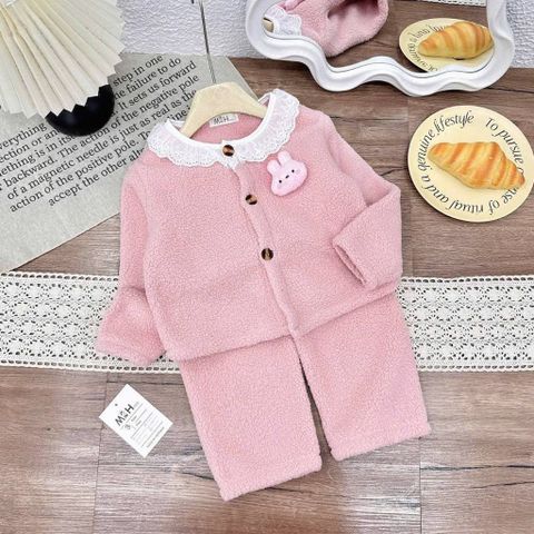 Set bộ thỏ con lông cừu phối ren cổ xinh xắn điệu đà ấm áp dày dặn mùa đông cho bé gái 10-30kg kèm ảnh thật