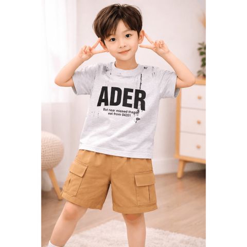 Set bộ bé trai áo thun chữ kèm quần short kaki túi hộp mùa hè mát mẻ thoáng khí kèm ảnh thật