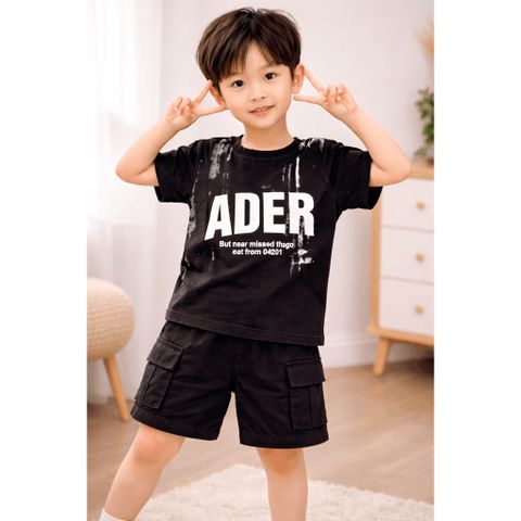 Set bộ bé trai áo thun chữ kèm quần short kaki túi hộp mùa hè mát mẻ thoáng khí kèm ảnh thật