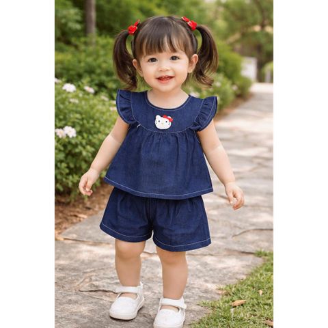 Set bộ jean bò hello kitty tay cánh tiên điệu đà mùa hè hot hit cho bé gái xinh xắn 10-30kg kèm ảnh thật