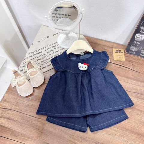 Set bộ jean bò hello kitty tay cánh tiên điệu đà mùa hè hot hit cho bé gái xinh xắn 10-30kg kèm ảnh thật