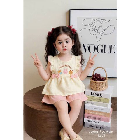 Set bộ đũi gấu thỏ xinh xắn đáng yêu mát mẻ thoáng khi dễ thương mùa hè phong cách hàn quốc cho bé gái