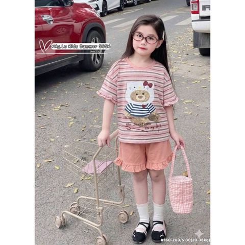Hàng QC - Set bộ thun kẻ bé gái gấu cute đáng yêu mát mẻ mùa hè dễ thương xinh xắn thoáng khí