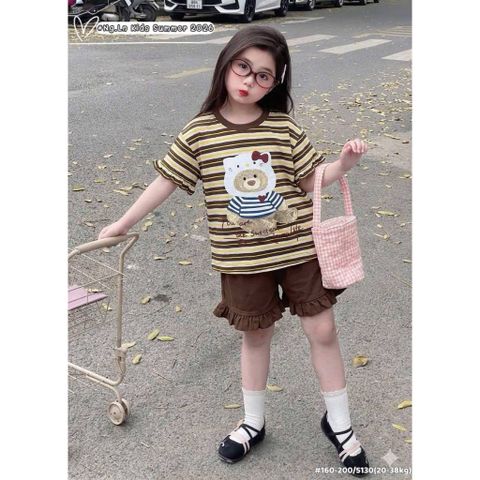 Hàng QC - Set bộ thun kẻ bé gái gấu cute đáng yêu mát mẻ mùa hè dễ thương xinh xắn thoáng khí
