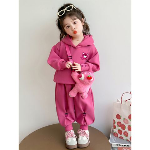 Hàng QC Set bộ nỉ gấu dâu xinh xắn dễ thương đáng yêu ấm áp dày dặn mùa đông cho bé gái kèm túi gấu bông