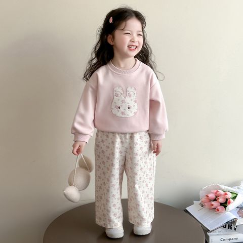 Hàng QC - Set bộ nỉ thỏ con phối hoa nhí xinh xắn dễ thương vintage ấm áp thu đông hottrend cho bé gái