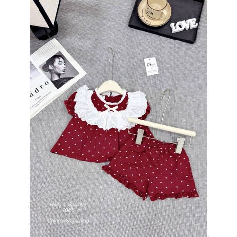 Set bộ đũi nơ hoa nhí trái tim phối ren mát mẻ xinh xắn đáng yêu mùa hè cho bé gái 8-20kg kèm ảnh thật