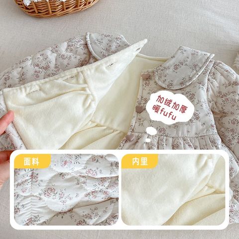 Hàng QC - Áo hoa nhí khoác ngoài mùa đông babydoll trần bông cổ sen tay bo ấm áp xinh xắn vintage hàn quốc cho bé gái